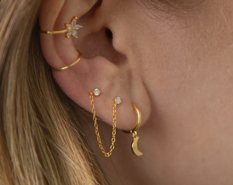 KOSINER 925 Sterling Silver Chain Dangle Earrings for Women Minimalist Bar Earrings SunFlower Earrings with Chain Earrings for Mom Girls Ideal Birthday Jewelry Gifts