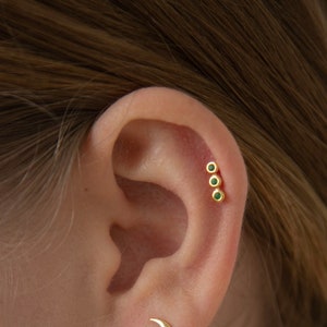 Dainty Turquoise stud earring - Emerald stud earring - Sterling Silver stud earring - Daily earring