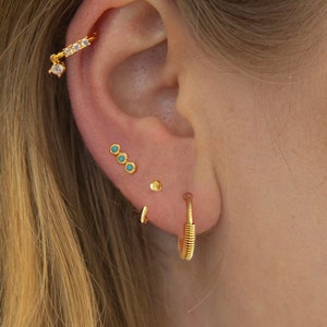 Dainty Turquoise stud earring - Emerald stud earring - Sterling Silver stud earring - Daily earring