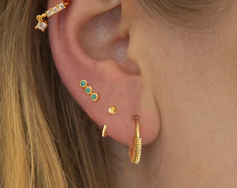 Dainty Turquoise stud earring - Emerald stud earring - Sterling Silver stud earring - Daily earring