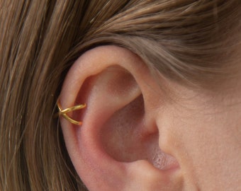 Cross Gold Ear cuff - Non Piercing Ear Cuff - Sterling Silver Ear Cuff
