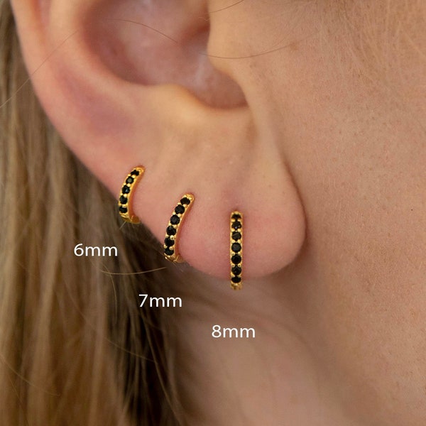 Black tiny gold hoops - huggie hoops - hoop earring - Silver hoop earring - Gold hoop - Minimalist earring- Dainty hoop - small hoops