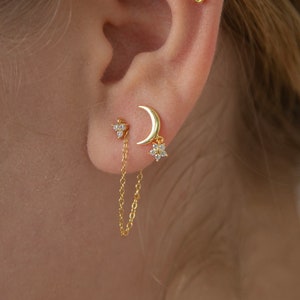Cz Ohrstecker Kette Ohrring - Sterling Silber Ohrstecker - Zierliche Minimalist Ohrstecker
