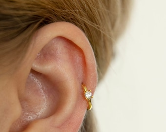 Cz Cartilage Hoop - Helix Hoop Earrings - Sterling Silver Earring - Tiny Hoop Earring - Cz Hoop Earring