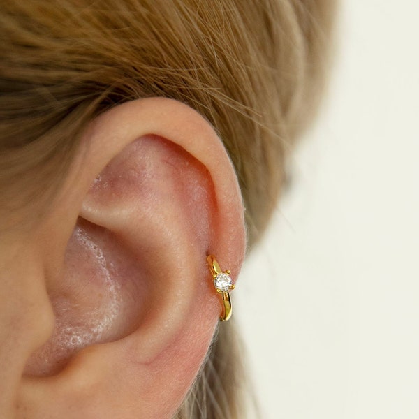 Cz Cartilage Hoop - Helix Hoop Earrings - Sterling Silver Earring - Tiny Hoop Earring - Cz Hoop Earring