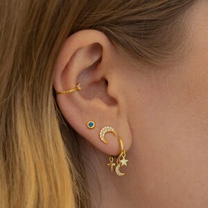 Tiny Cz Moon Stud Earring - Sterling Silver Stud Earring - Dainty Minimalist Stud Earring