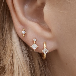 Dainty cz huggie hoops - Sterling Silver Hoop earring - Minimalist hoop earring - Daily Earring