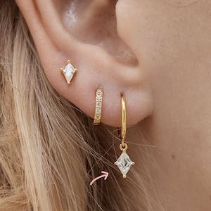 Dangle Huggie Hoop - Cz earring - Minimalist earring - Tiny Hoop Earring - Thin hoop - Huggie hoop - Gold hoop
