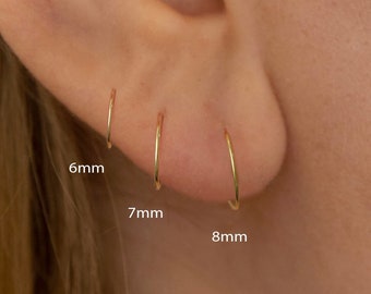 14K Solid Nose Ring(6,7,8mm) - 22g No Hinge Hoop - Minimalist Hoop earrings - Cartilage Hoop - Tragus Earring