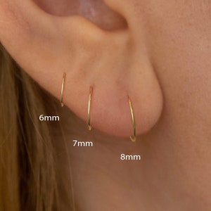 14K Solid Nose Ring(6,7,8mm) - 22g No Hinge Hoop - Minimalist Hoop earrings - Cartilage Hoop - Tragus Earring