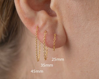 Gold Ketten Ohrring - Minimalist Ketten Ohrring - Sterling Silber Ohrring - Silber Ketten Ohrring - Zierlicher Ohrring - Winziger Ohrring - Für Täglich
