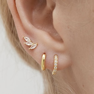 SET ITEM - Cz  Huggie Hoop Set • Dainty Hoop Earrings • Minimalist earrings - Sterling silver earring • earring set • gift set