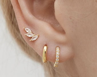 SET ITEM - Cz  Huggie Hoop Set • Dainty Hoop Earrings • Minimalist earrings - Sterling silver earring • earring set • gift set