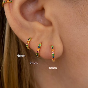 Rainbow cz hoops - Multicolored cz tiny hoop - Minimalist hoop - Huggie hoop earrings - Dainty earrings -hoop earrings -Huggie earrings
