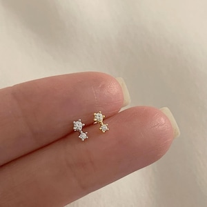 Two Stone Stud - Dainty Sterling Silver Stud earring