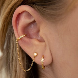 Ear cuff chain earrings - Cz chain earrings - Cz Ear Cuff No Piercing - Dainty chain stud earrings - Perfect Daily earring