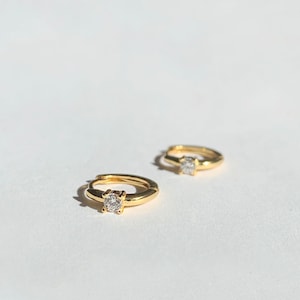 Dainty cz huggie hoops - Sterling Silver Hoop earring - Minimalist hoop earring - Daily Earring