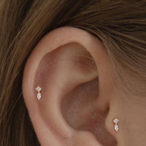 Two stone Stud - Dainty Sterling Silver Stud earring