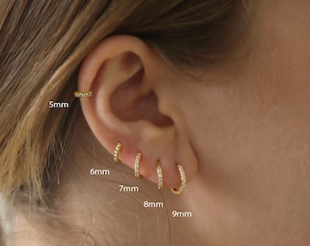 PAIR ITEM: 5mm~9mm Cz huggie hoops - Cartilage hoops - Silver hoops - Gold hoop- Minimalist earring- Dainty hoops -Tiny hoops-huggie hoops