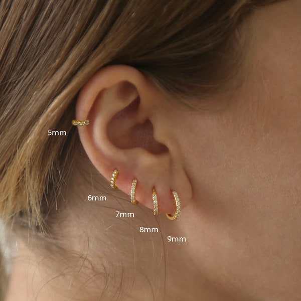 5mm~9mm Cz huggie hoops - Cartilage hoops - Silver hoops - Gold hoop- Minimalist earring- Dainty hoops - Tiny hoops - huggie hoops (PAIR)