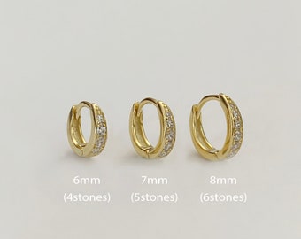 Cz huggie hoops - Tiny gold hoops -925 Sterling Silver hoops - Minimalist earring- Dainty hoops