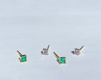 2.5mm Tiny stud earring - Tiny cz gold stud - Minimalist earring - 925 sterling silver stud earring