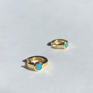 Turquoise hoops - Turquoise hoop earrings - Dainty hoops - Huggie hoops - Gold turquoise hoops -Birthday stone hoops - Hoop earrings