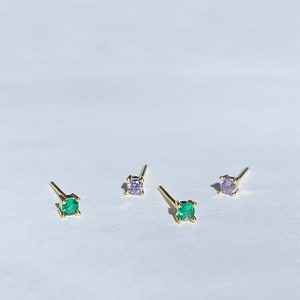 2.5mm Tiny stud earring - Tiny cz gold stud - Minimalist earring - 925 sterling silver stud earring