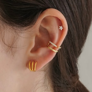 Triple Huggie Hoop Earrings - Sterling Silver Hoop Earring - Huggie Hoop Earring - Dainty Hoop Earring