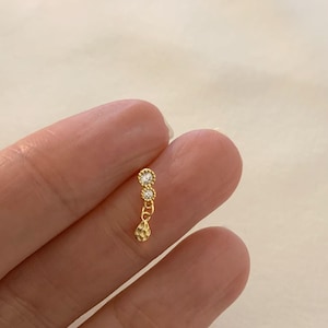 Cartilage cz drop earrrings - Sterling Silver Minimalist Earring