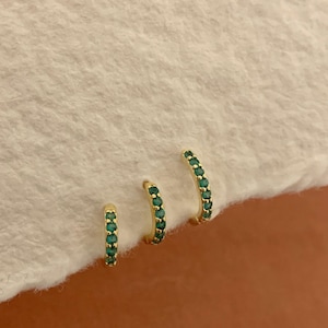 Emerald tiny gold hoops - huggie hoops - hoop earring - Silver hoop earring - Gold hoop - Minimalist earring- Dainty hoop - small hoops