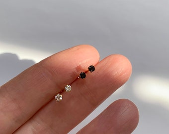 Dainty cz studs - Gold stud earring - Tiny cz gold studs - Minimalist earrings - 925 sterling silver stud earring (PAIR)