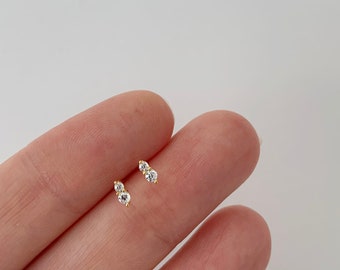 Tiny Two Stone Stud - Birthstone Stud - Sterling silver earring - Gold stud earring