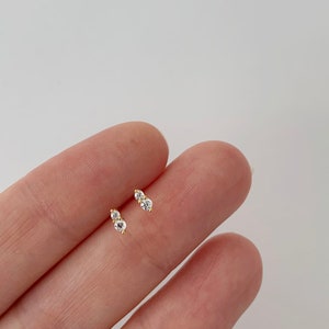 Tiny Two Stone Stud - Birthstone Stud - Sterling silver earring - Gold stud earring