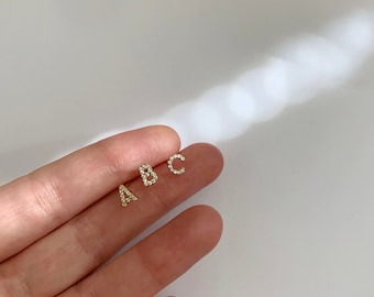 Initial cz stud earring - Cz stud initial earring - Alphabet earring - Gold stud earring - Stud earrings - Initial stud earring -Dainty stud