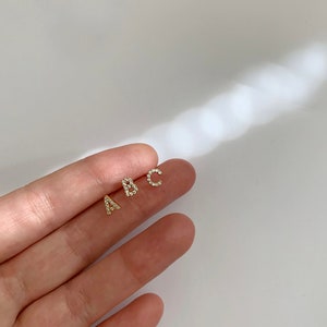 Initial cz stud earring - Cz stud initial earring - Alphabet earring - Gold stud earring - Stud earrings - Initial stud earring -Dainty stud