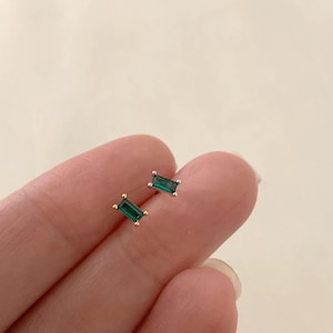 Emerald Baguette Stud Earring - Cz Stud Earring - Dainty Stud Earring - Sterling Silver Stud Earring