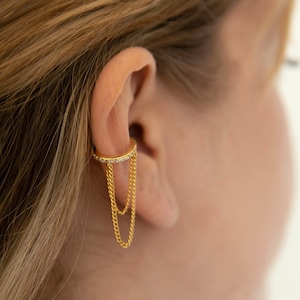 Chain ear cuff - Cz Ear Cuff No Piercing -Sterling Silver Ear Cuff - Dainty Ear Cuff