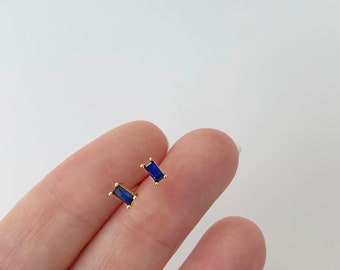 Sapphire Stud Earring - Blue Stone Stud Earring - Dainty Stud Earring - Sterling Silver Stud Earring