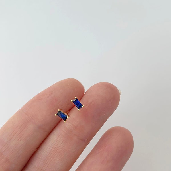 Sapphire Stud Earring - Blue Stone Stud Earring - Dainty Stud Earring - Sterling Silver Stud Earring