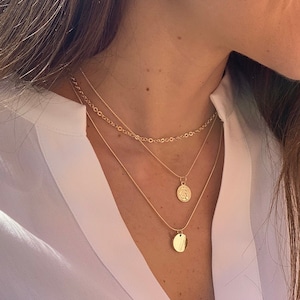 Set necklace - Three layering necklace - Metal necklace - Delicate necklace set - Chain layering necklace - Gold set necklace -Coin necklace