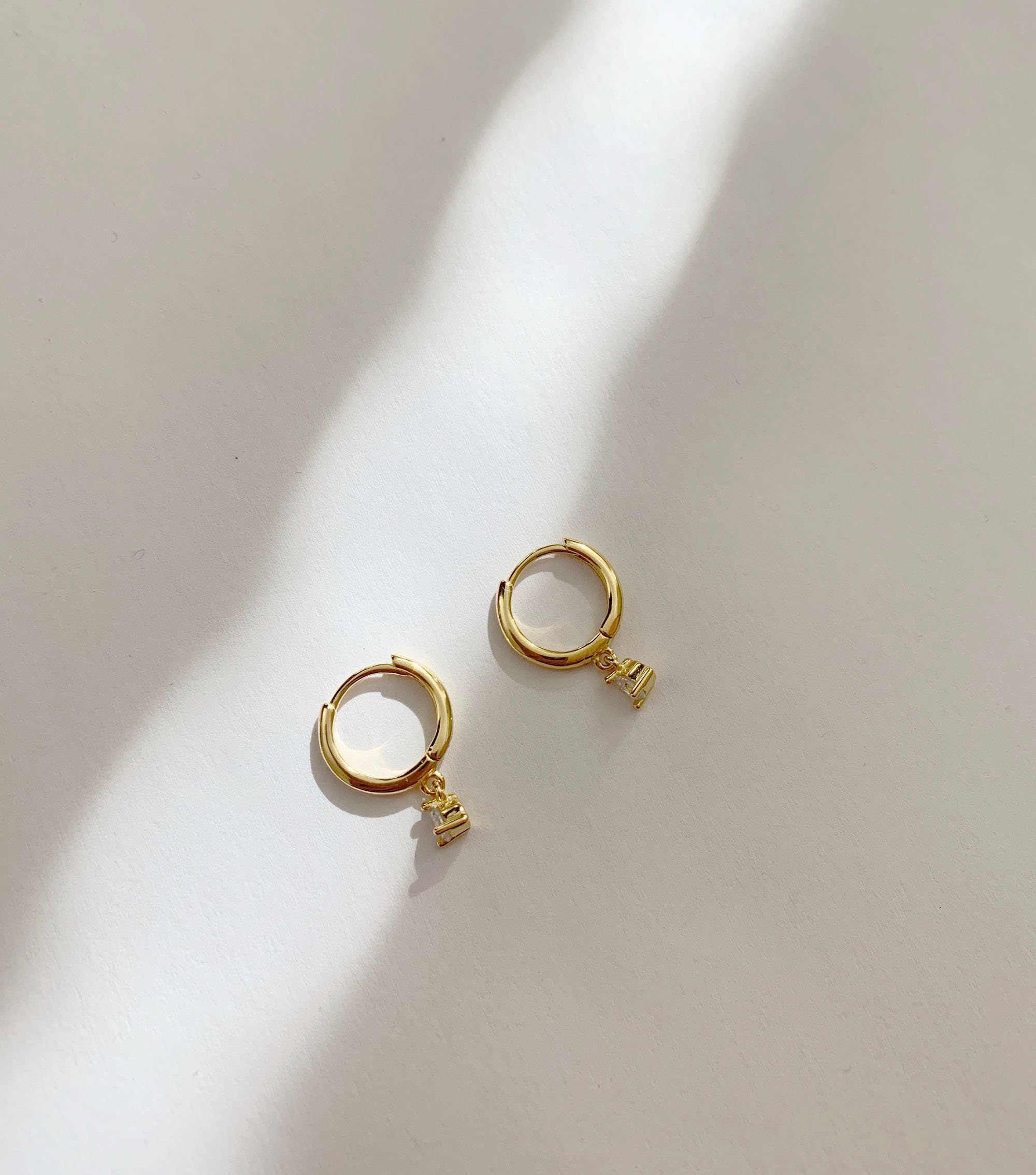 Cz dangle charm hoops - Cz earrings - Minimalist earrings - Tiny Hoop Earrings - Thin hoops - Huggie hoops - Gold hoops