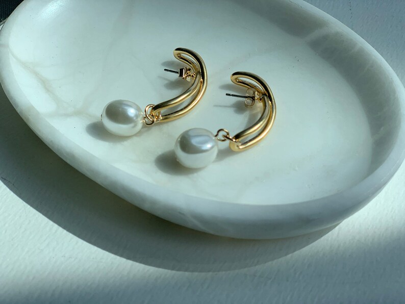 Half stud pearl earrings Half hoop earrings Half pearl hoop Half pearl stud earrings Half circle earrings Half circle pearl earrings