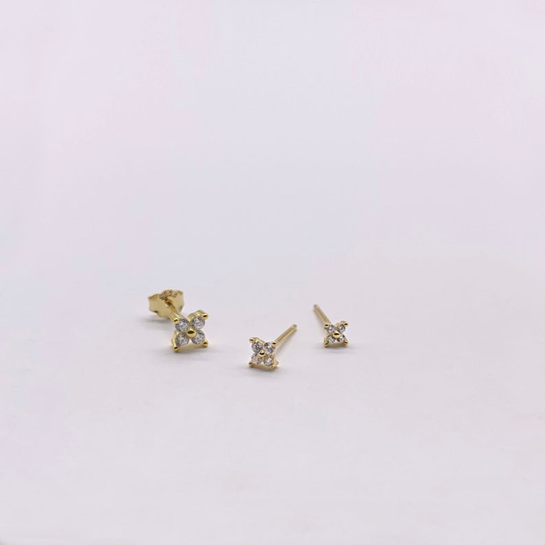 Tiny Flower cz stud earrings Cz stud earrings Dainty stud earrings Stud earrings flower stud earrings Tiny studs PAIR image 2