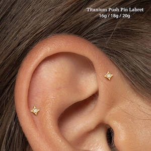 20/18/16G Tiny Cz Push Pin Labret • Titanium Threadless Flat Back Earring • Tragus Stud • Helix Stud • Cartilage Stud • Nose Stud