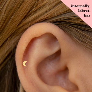 18G/16G Moon Internally Threaded Labret • tragus stud • conch earrings • cartilage helix stud • flat back labret stud • Nose Stud