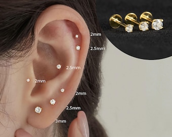 18G/16G Cz Internally Threaded Labret • Tragus Stud • Conch