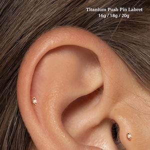 20/18/16G Tiny Cz Push Pin Labret • Titanium Threadless Flat Back Earring • Tragus Stud • Helix Stud • Cartilage Stud • Nose Stud