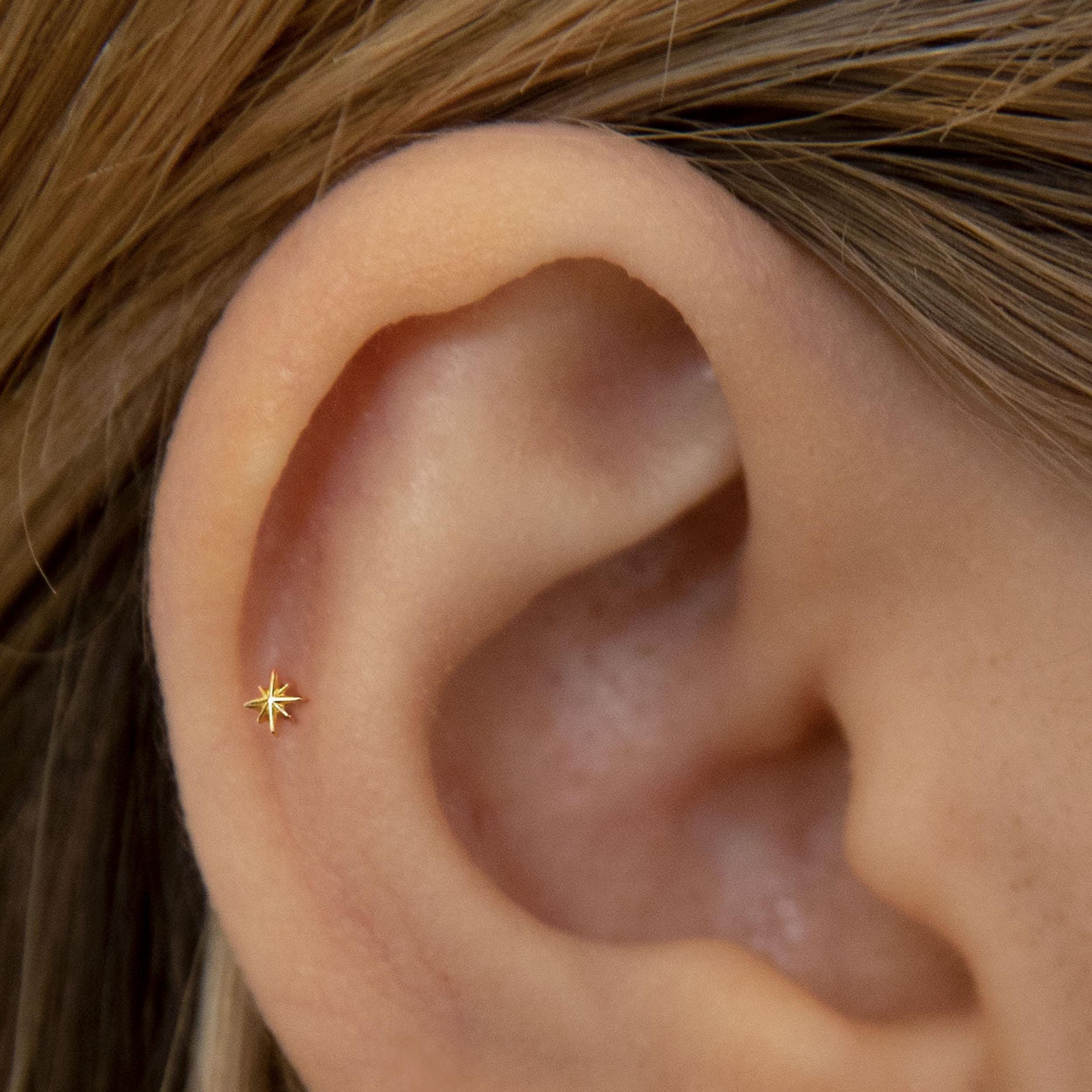 14K Solid Gold Stud - Star Stud Earring - Minimalist Stud