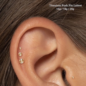 20/18/16G 3-5mm Whorl Disc Push Pin Labret • Titanium Threadless Flat Back Earring • Tragus Stud • Helix Stud • Cartilage Stud • Nose Stud